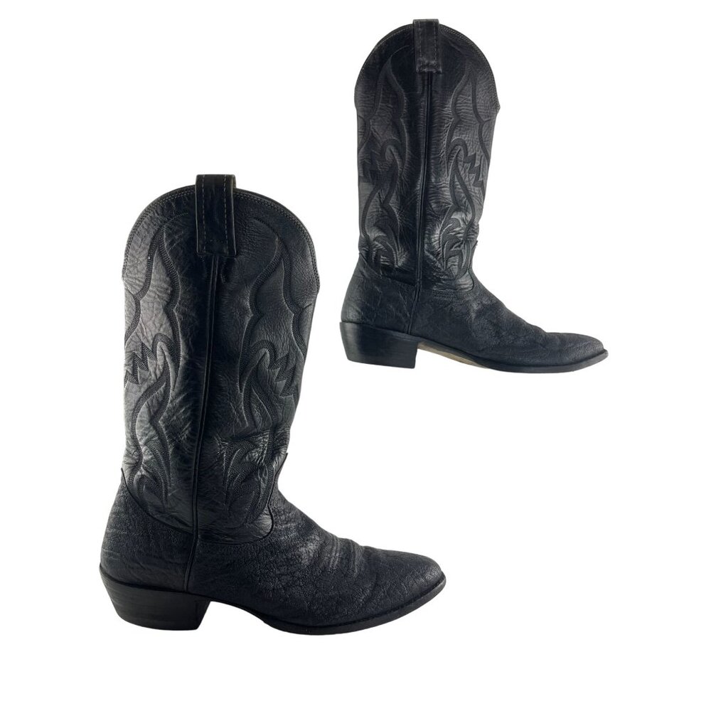 Men's Nocona Black Leather Almond Toe Western Boots Size 10 D